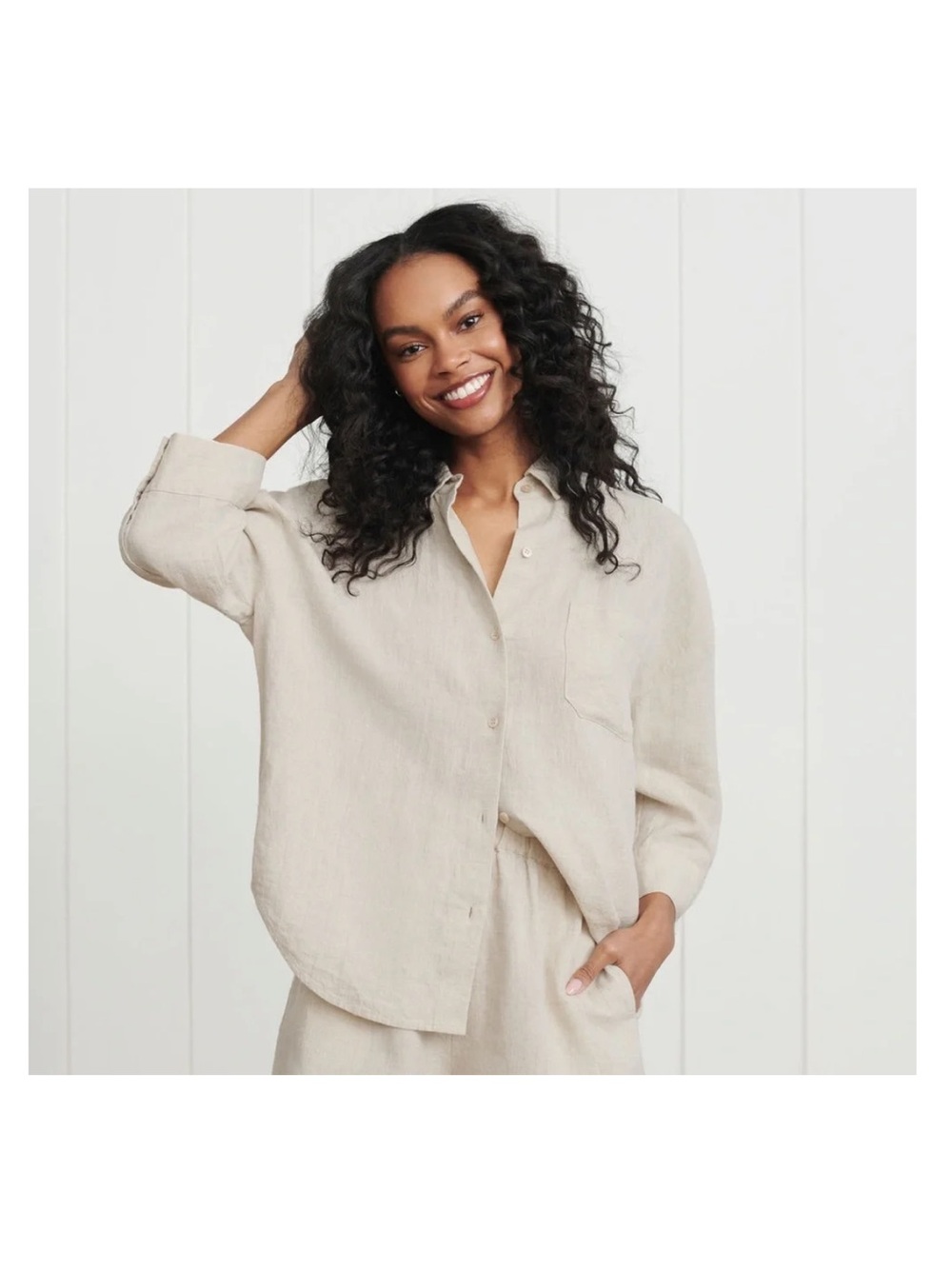 Jenni Kayne Linen Logan Shirt in Natural size Medium